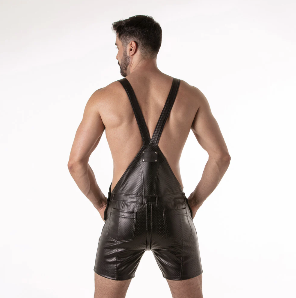 LOCKER GEAR PUNCH HOLE LEATHERETTE SHORT OVERALLS