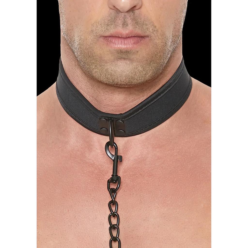 OUCH NEOPRENE COLLAR WITH LEASH - BLACK OR BLUE