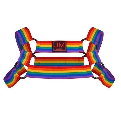[JM 914-RAINBOW-ONE SIZE] JOCKMAIL 914 PRIDE HARNESS WITH RINGS